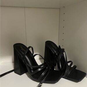PrettyLittleThing Black Strappy Block Heels